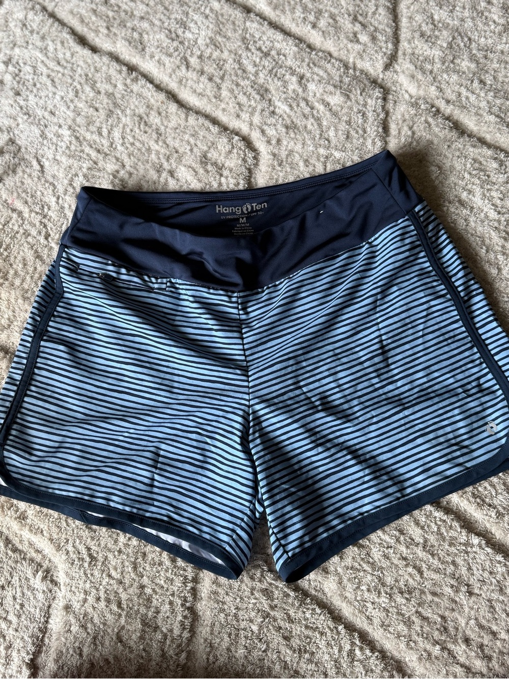 Hang Ten Navy & Light Blue Striped Athletic Shorts